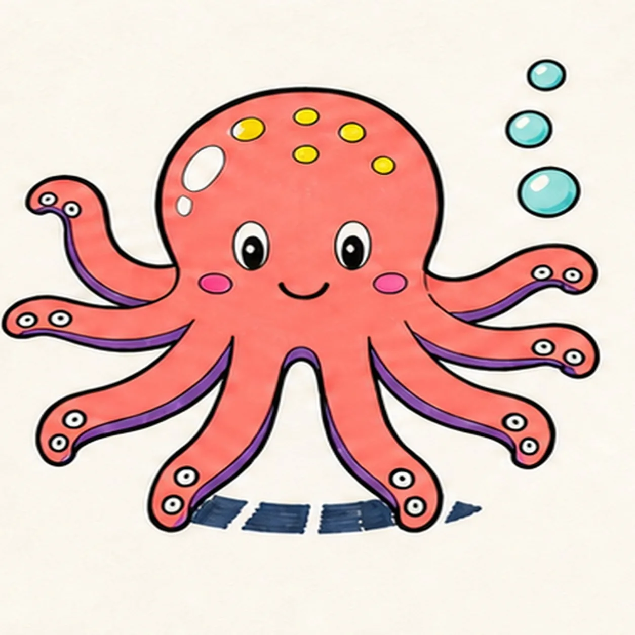 Ink and map the ocean colors stage for how to draw a cartoon octopus