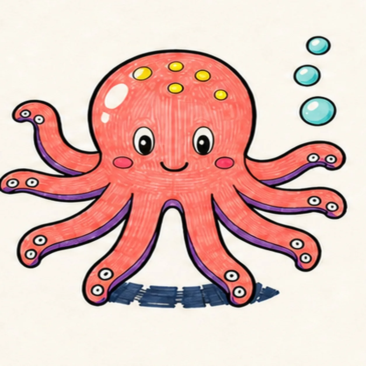 Pull the marker texture stage for how to draw a cartoon octopus