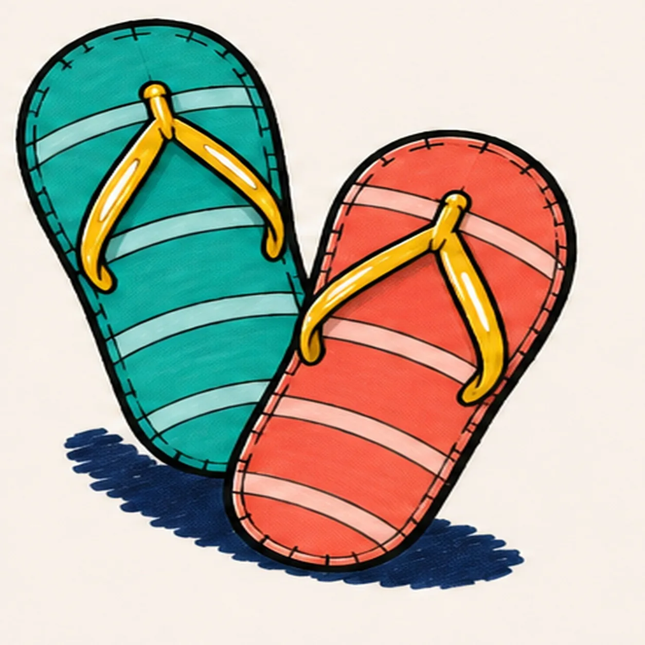 Ink and map the beach colors stage for how to draw colorful flip-flops