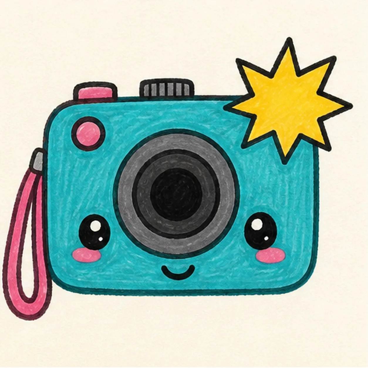 Fill the snapshot colors stage for how to draw a camera flash doodle