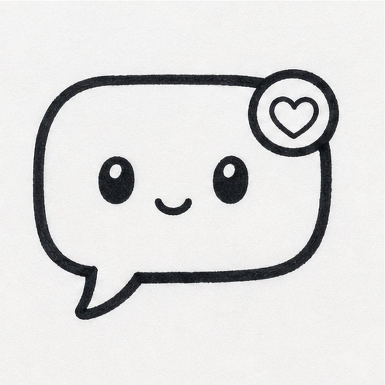 Add face and heart stage for how to draw a chat bubble doodle
