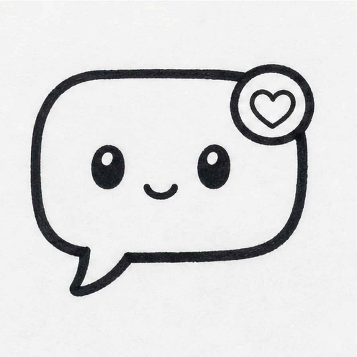 Add face and heart stage for how to draw a chat bubble doodle
