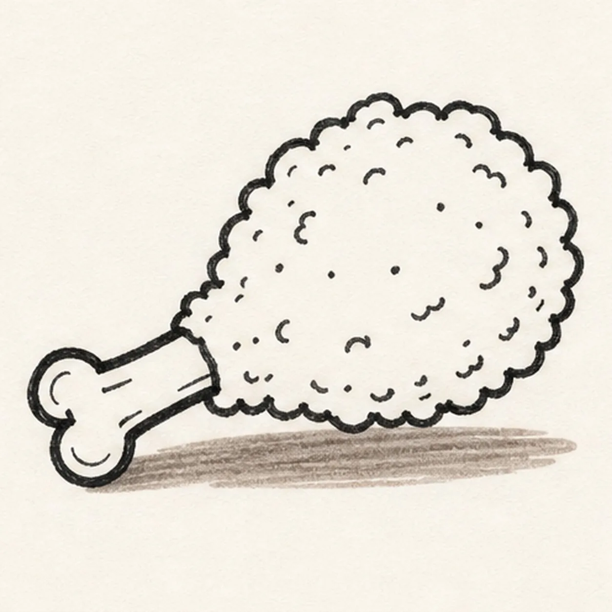 Set bone and shadow stage for how to draw a fried chicken drumstick doodle