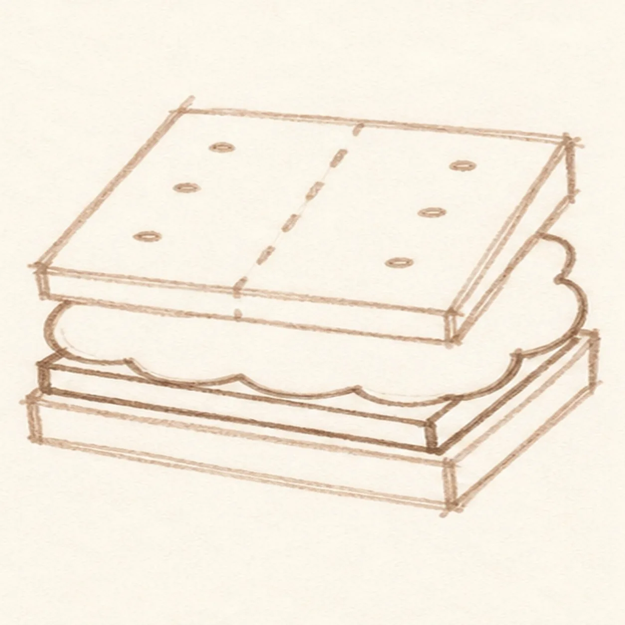 Dot the cracker stage for how to draw a graham cracker s'more doodle