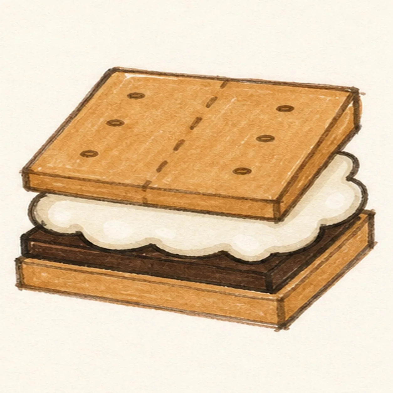 Melt and color stage for how to draw a graham cracker s'more doodle
