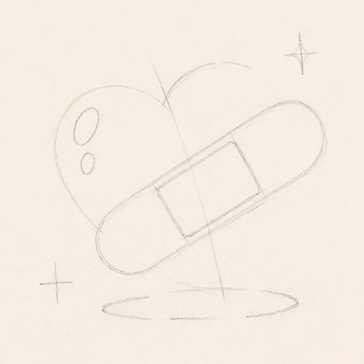 Map the heart and bandage stage for how to draw a bandaged heart