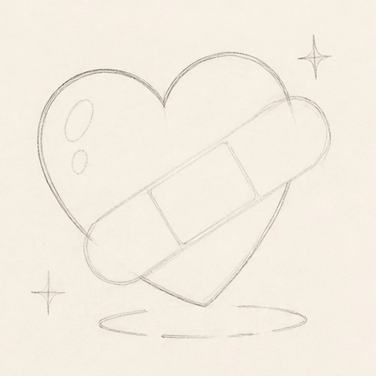 Shape the plump heart stage for how to draw a bandaged heart