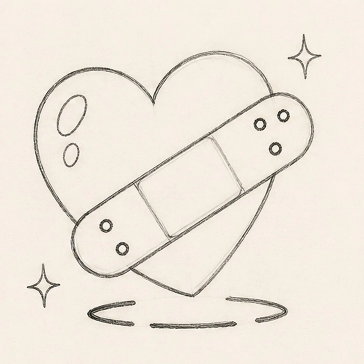 Build the bandage overlap stage for how to draw a bandaged heart