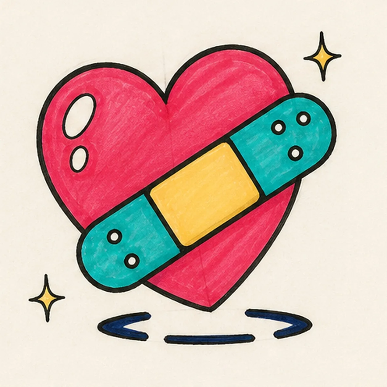 Fill the hopeful color stage for how to draw a bandaged heart