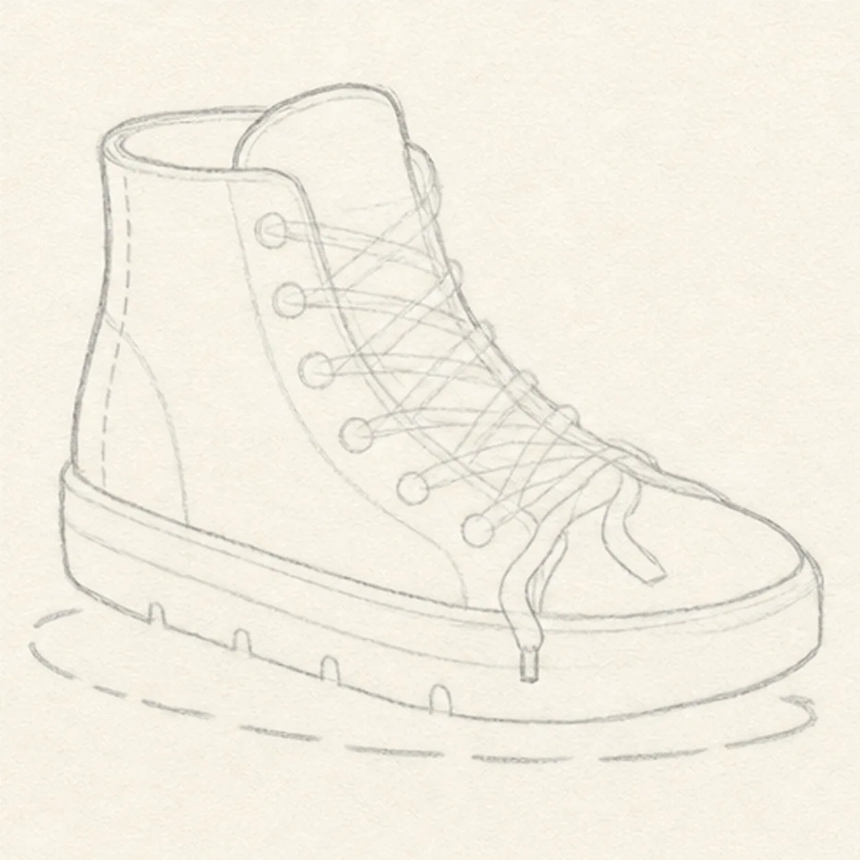 Shape the canvas and sole stage for how to draw a high-top sneaker