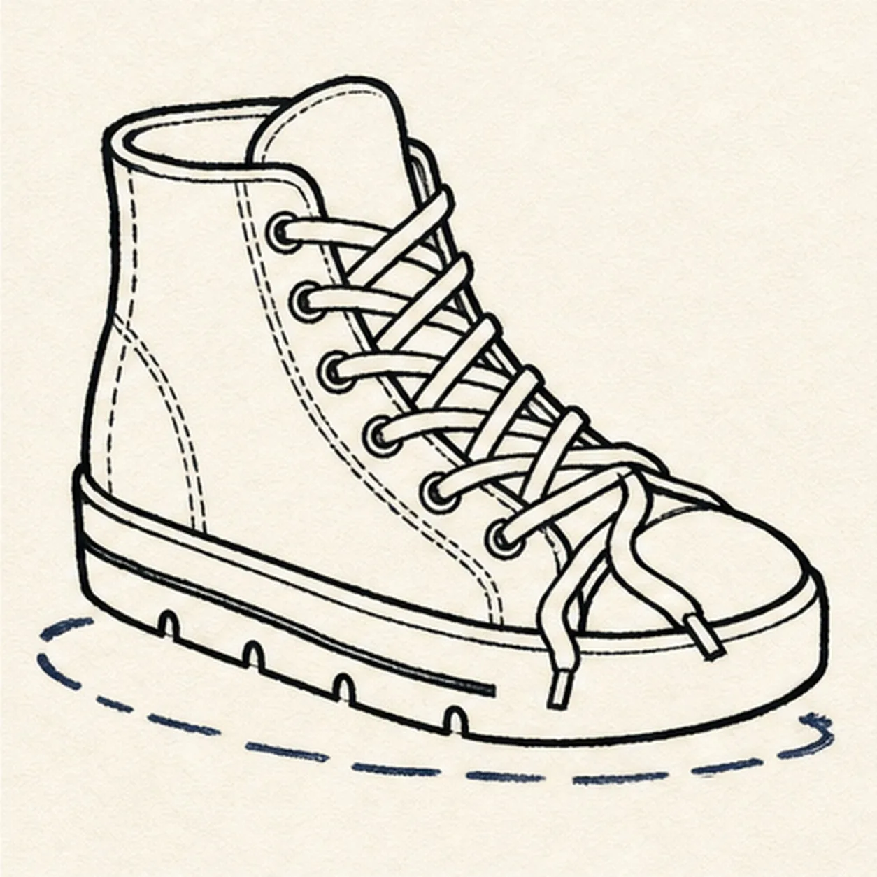 Ink the shoe rhythm stage for how to draw a high-top sneaker