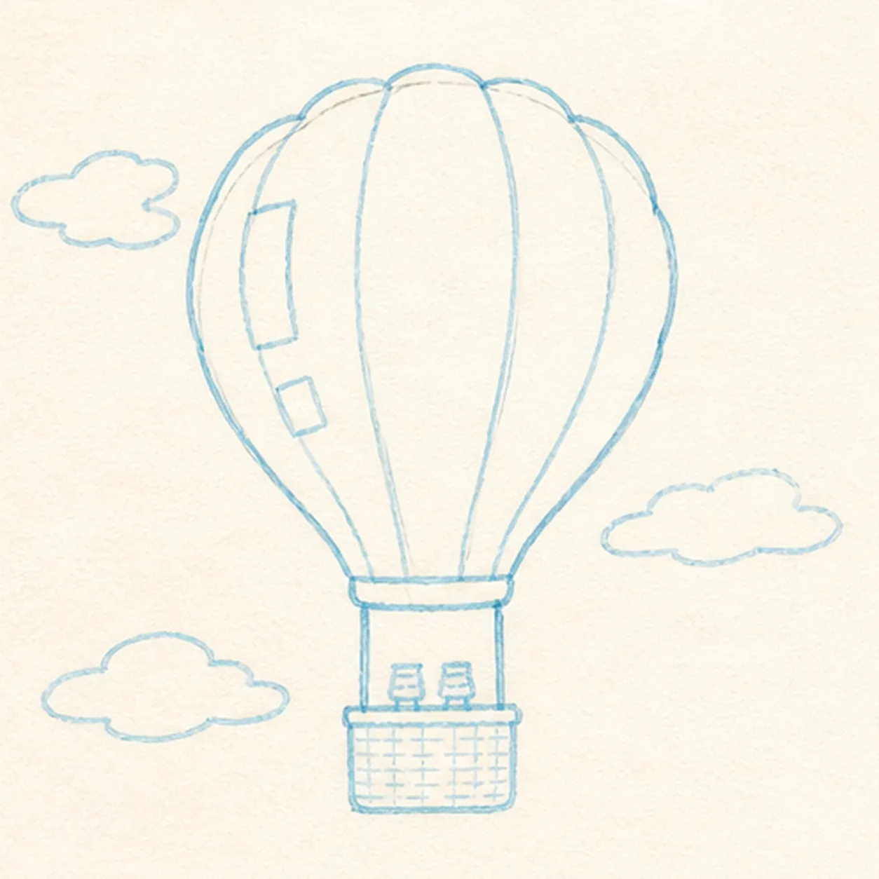 Shape the envelope and basket stage for how to draw a hot-air balloon