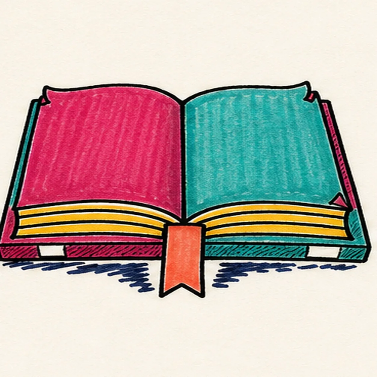 Fill the bright page color stage for how to draw an open book