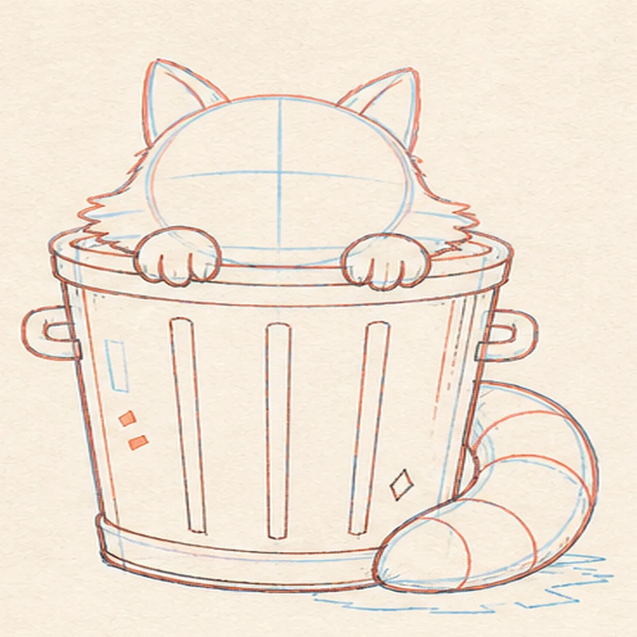 Fit the paws tail and can stage for how to draw a peeking raccoon