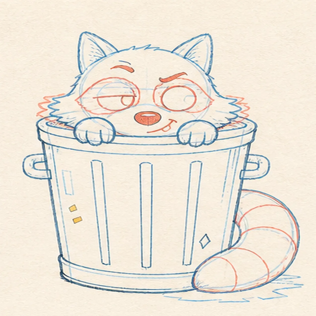 Place the mask and tail bands stage for how to draw a peeking raccoon