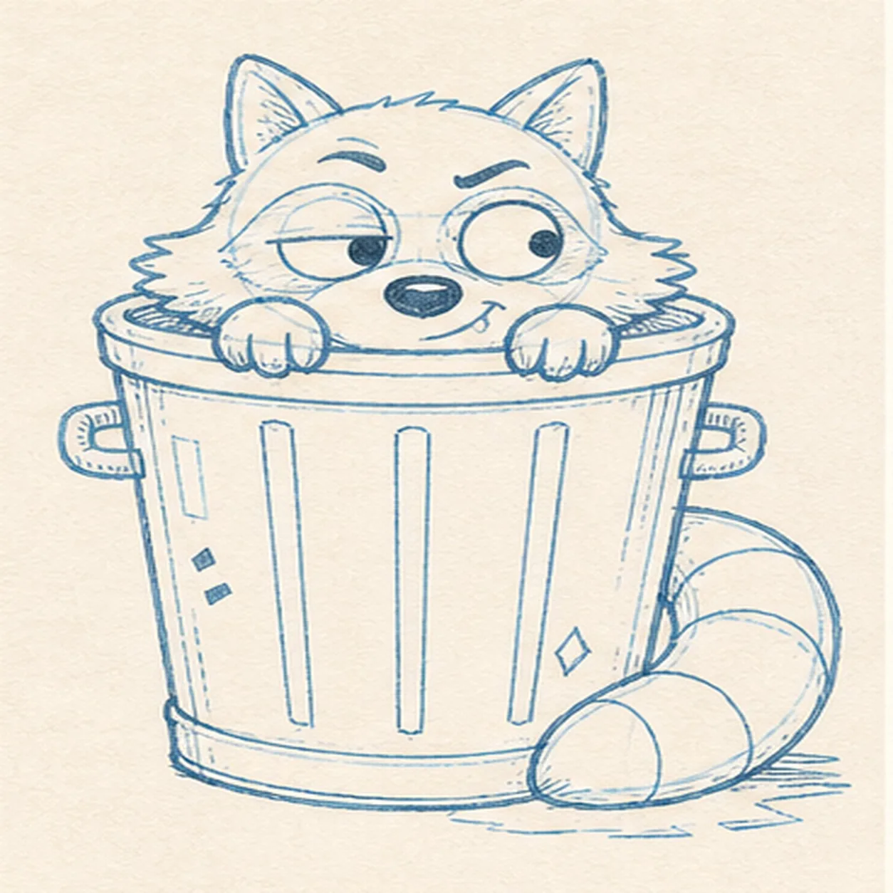 Aim the side-eye and can details stage for how to draw a peeking raccoon