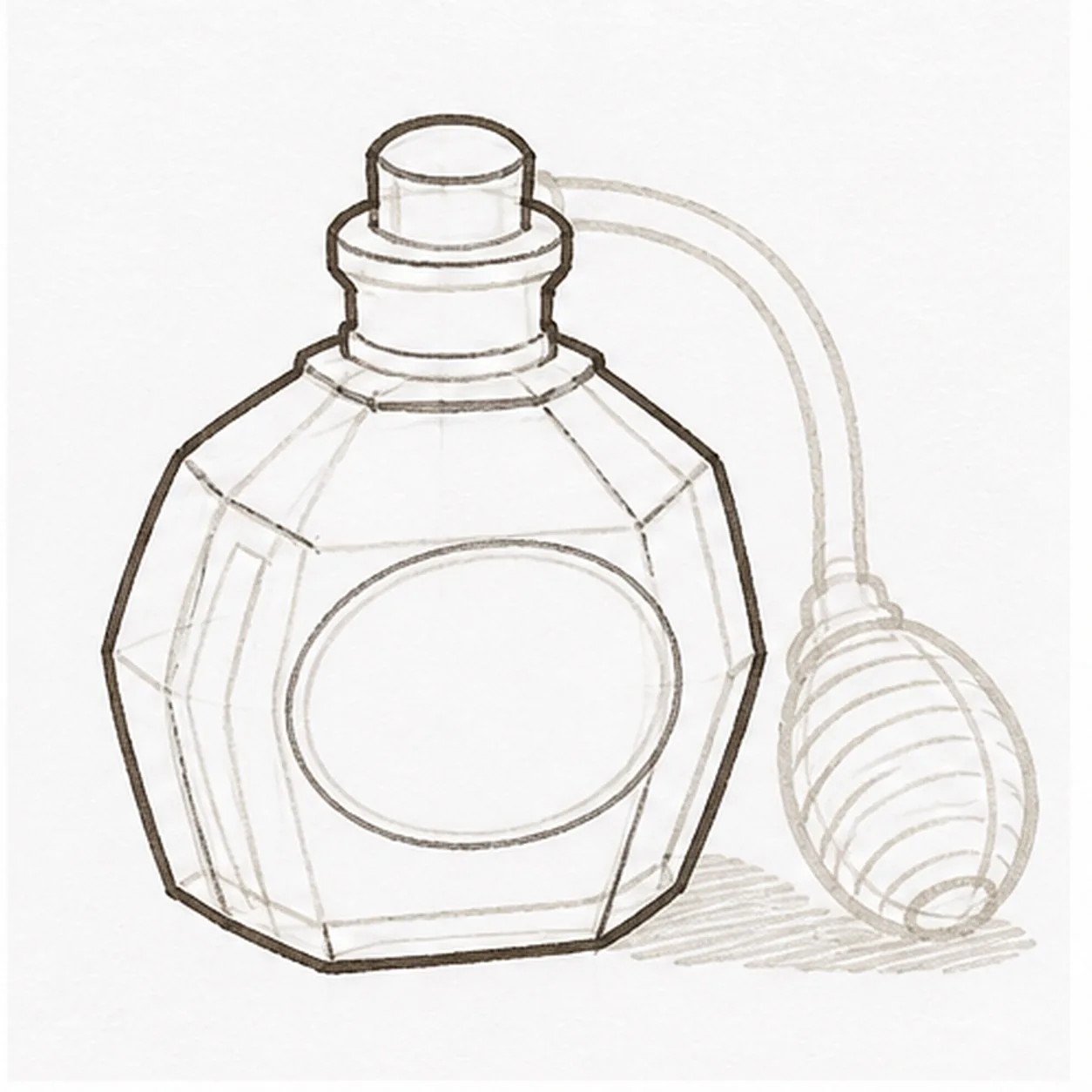 Shape the perfume bottle stage for how to draw a perfume bottle with an atomizer