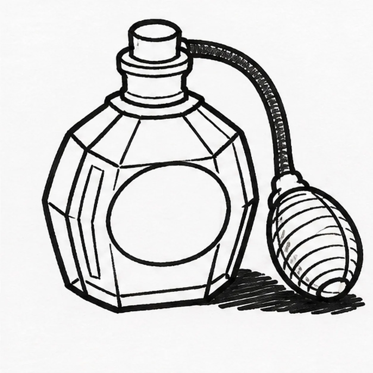 Ink the vintage contours stage for how to draw a perfume bottle with an atomizer