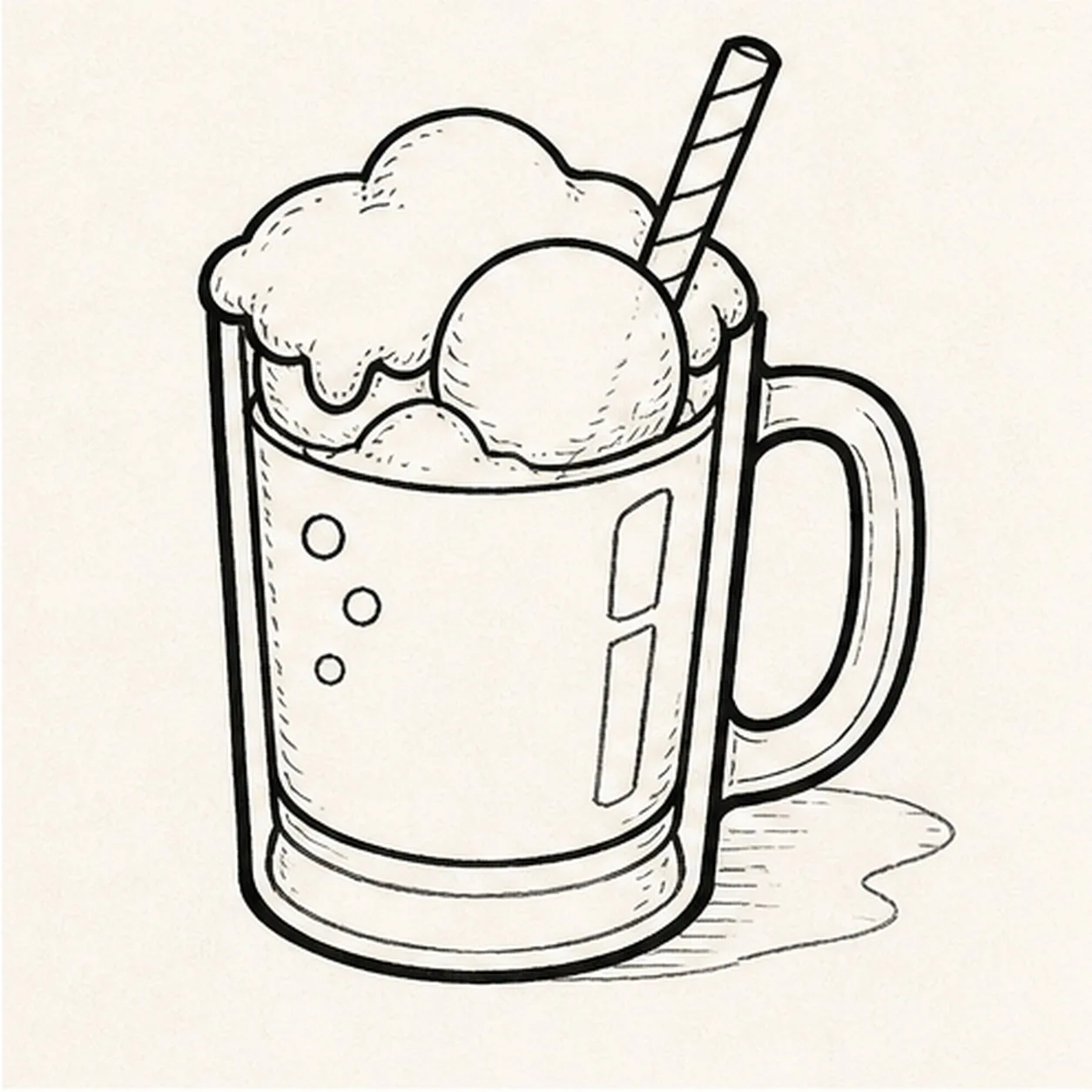Ink the soda-fountain lines stage for how to draw a root beer float