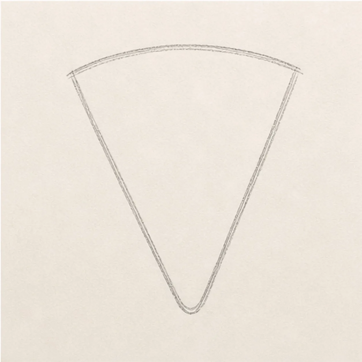 Start the slice shape stage for how to draw a smiling pizza slice