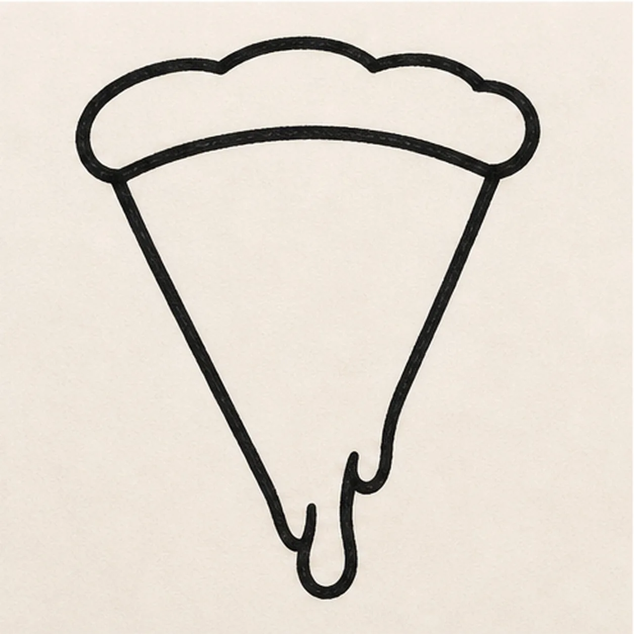 Thicken the outline stage for how to draw a smiling pizza slice