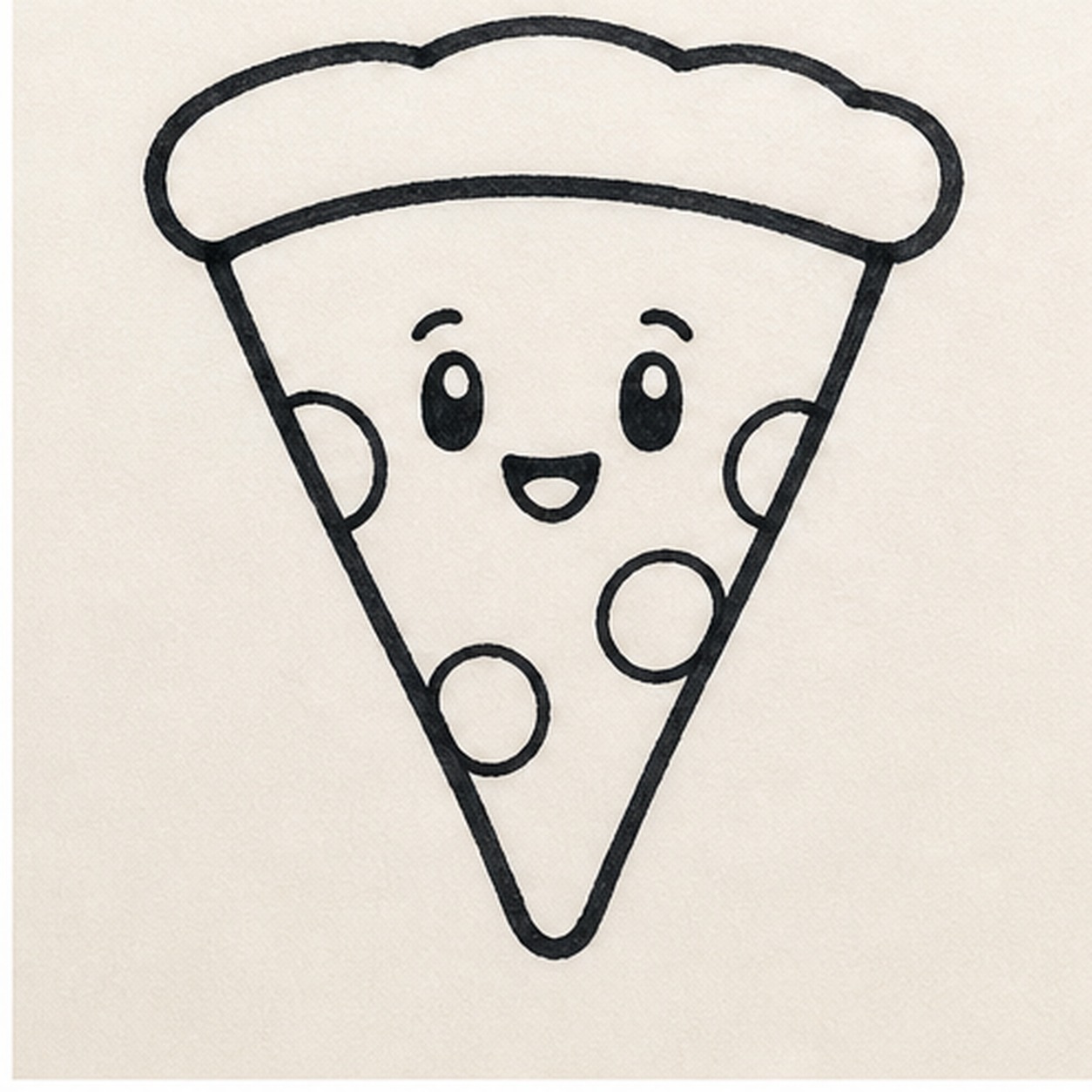 Add the face and toppings stage for how to draw a smiling pizza slice