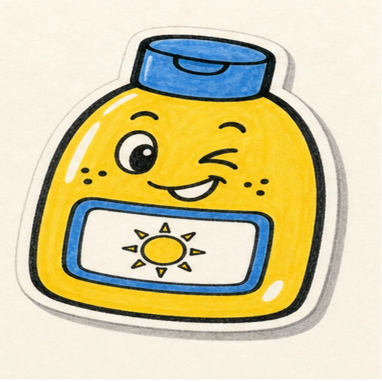 Fill the sunny colors stage for how to draw a sunscreen bottle
