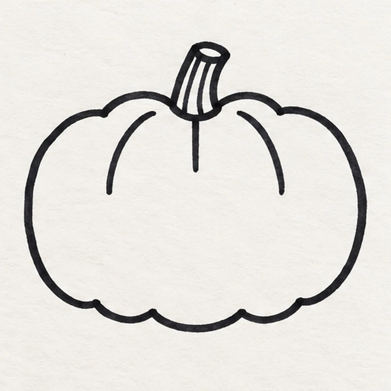 Set the stem and ribs stage for how to draw a surprised pumpkin